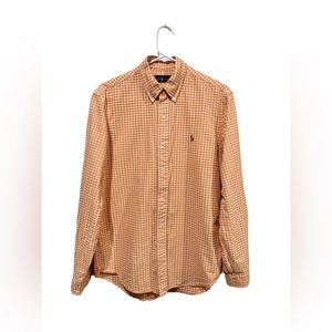 Men’s Ralph Lauren Button Up Gingham Orange & White Long Sleeve Shirt Sz Medium